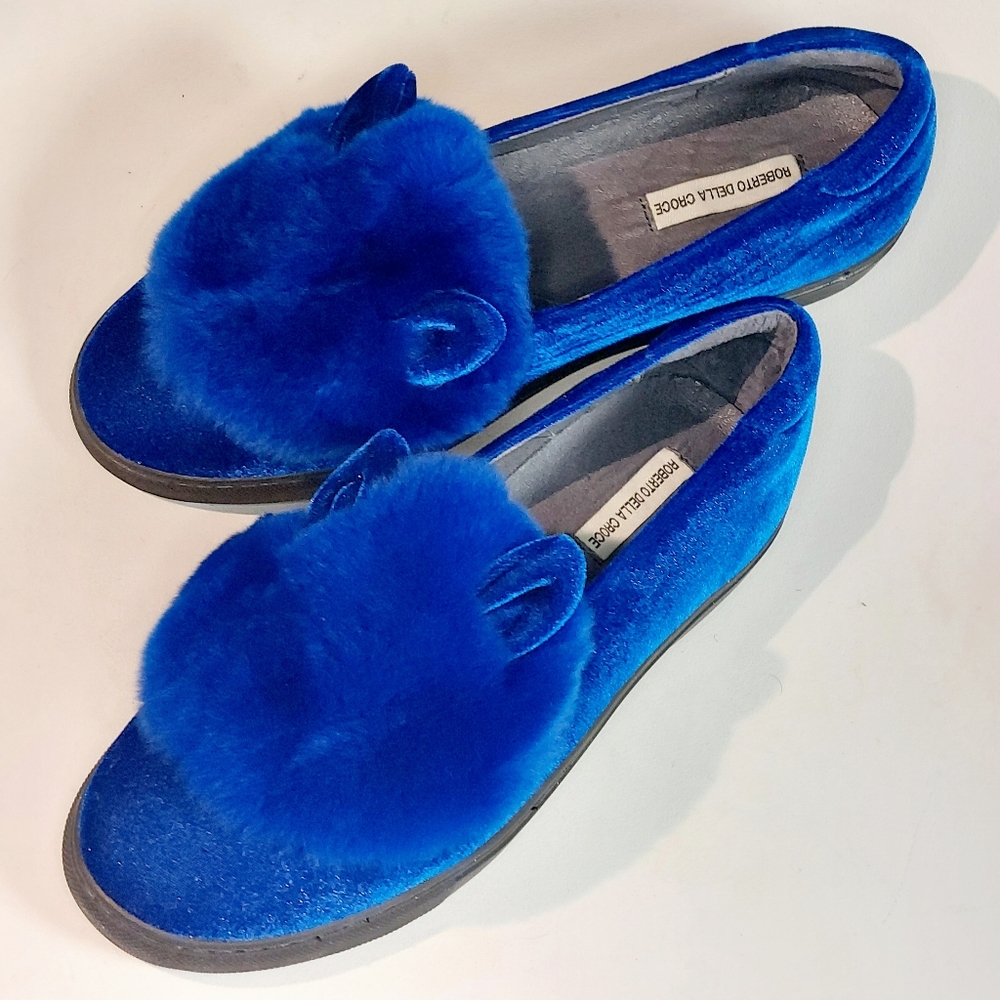 Roberto Della Croce blue velour fur-trimmed bunny-ear sneakers, EU40, NWT
